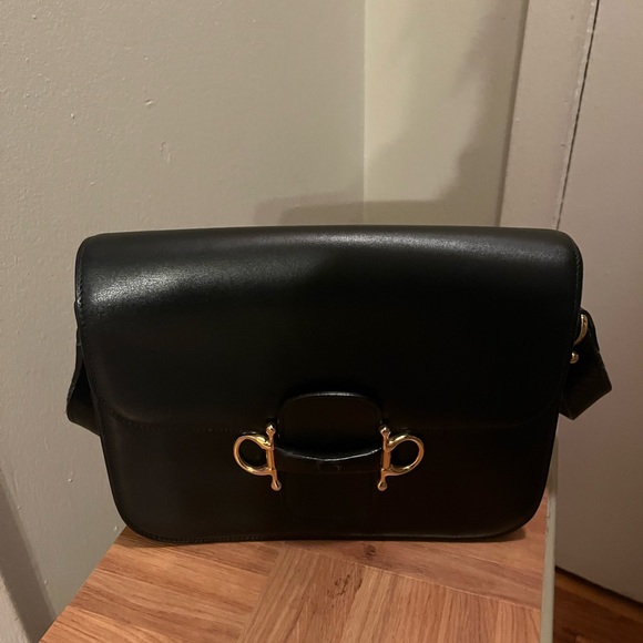 Celine Crecy Black Leather Crossbody Bag with Gold Accents - Picture 1 of 16